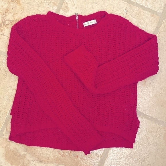 A & F Cropped Airy open knit Sweater Womens M 1/4 zip back chenille Pink Barbie - Picture 1 of 9